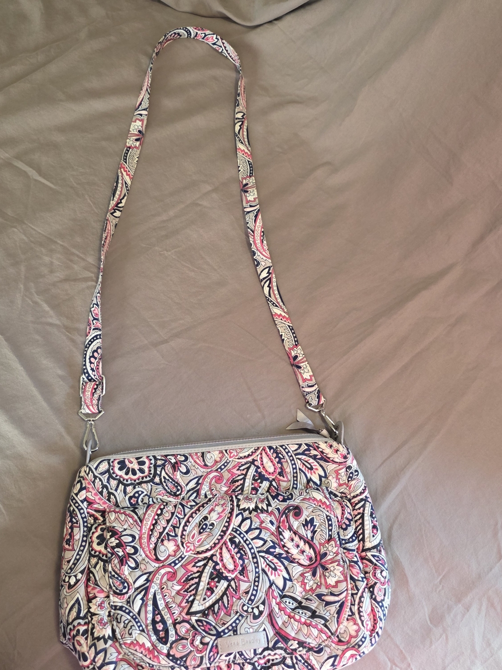 Vera Bradley Pink Paisley Crossbody with Navy and Cream Accents